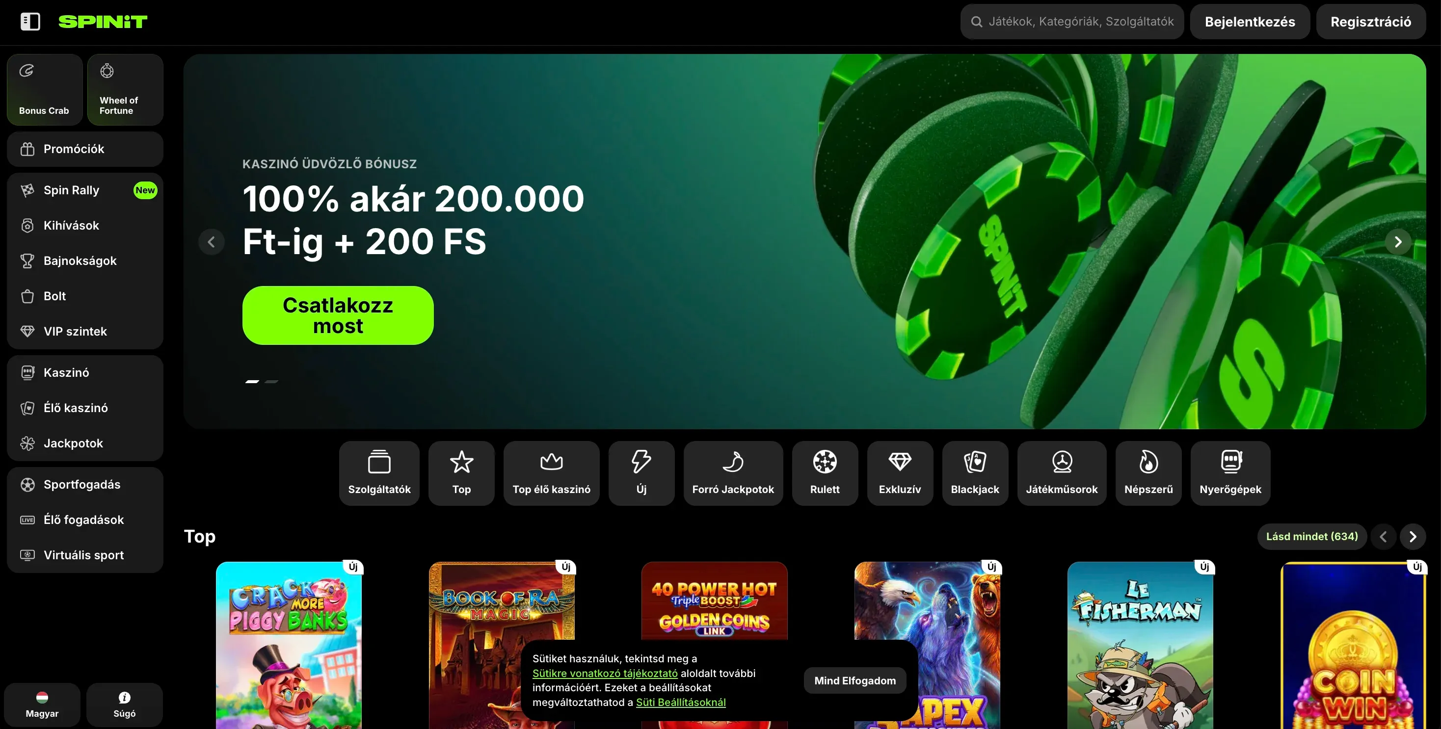 Spinit casino honlapja
